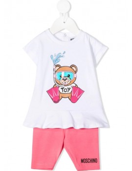 Completo Moschino neonata maxi t- shirt e leggings collezione p/e 2021 6 mesi- 3 anni